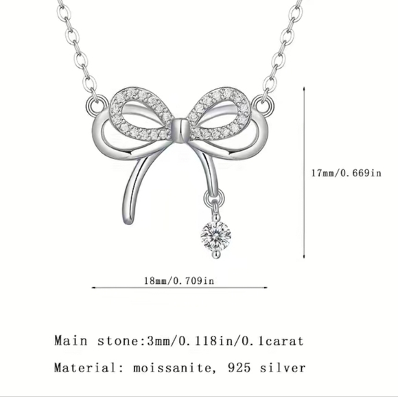 💎CERTIFIED MOISSONITE Diamond Inlay Bow Necklace 18kg/925 sterling silver GRA - Picture 5 of 16